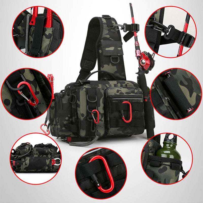 Men Fishing Tackle Bag Single Shoulder Crossbody Tactical Bags Waist Pack Fish Lures Gear Utility Storage Fishing Box Chest Bag Mister Fisher