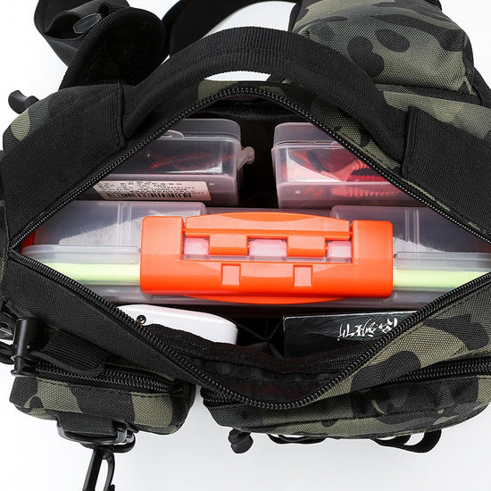 Men Fishing Tackle Bag Single Shoulder Crossbody Tactical Bags Waist Pack Fish Lures Gear Utility Storage Fishing Box Chest Bag Mister Fisher