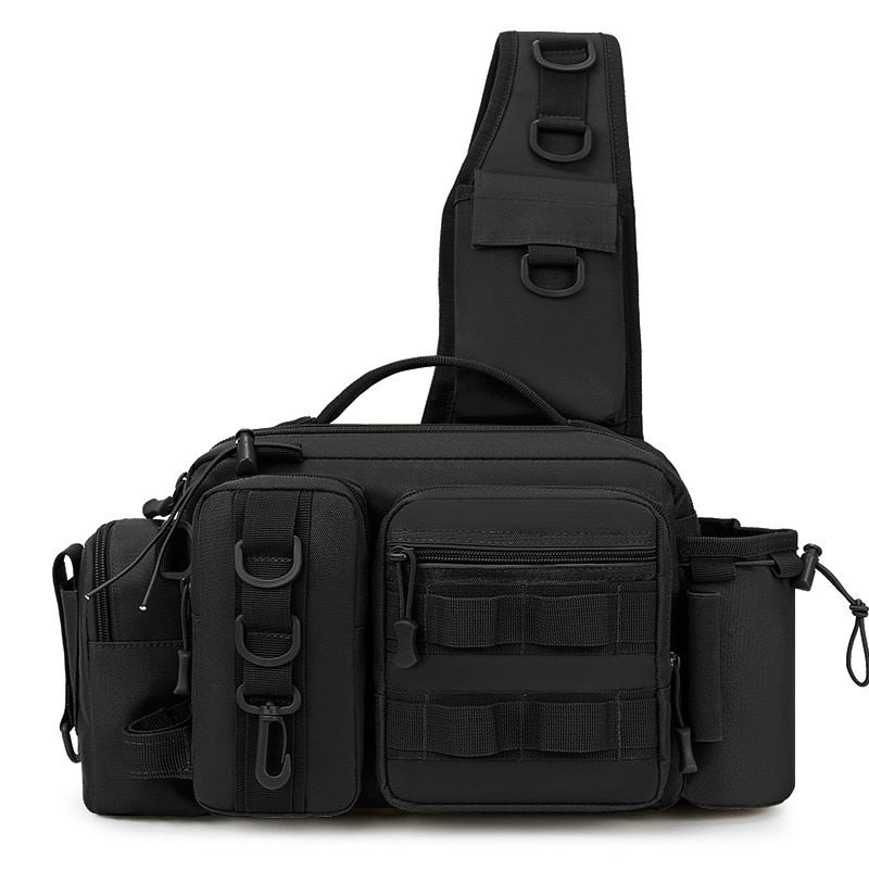 Men Fishing Tackle Bag Single Shoulder Crossbody Tactical Bags Waist Pack Fish Lures Gear Utility Storage Fishing Box Chest Bag Mister Fisher