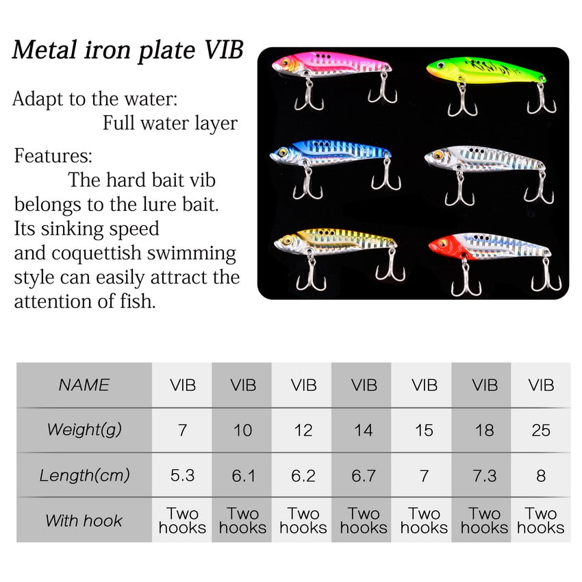 16 Pcs Metal VIB 7g-10g-15g Fishing Lure Set Vibration Spoon Spinner Lures Crankbait Bass Artificial Hard Bait Blade VIB Tackle Mister Fisher