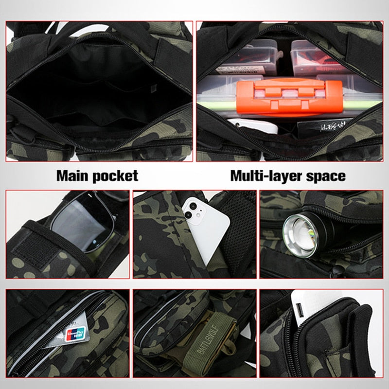Men Fishing Tackle Bag Single Shoulder Crossbody Tactical Bags Waist Pack Fish Lures Gear Utility Storage Fishing Box Chest Bag Mister Fisher
