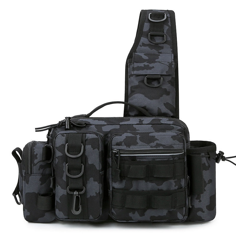 Men Fishing Tackle Bag Single Shoulder Crossbody Tactical Bags Waist Pack Fish Lures Gear Utility Storage Fishing Box Chest Bag Mister Fisher