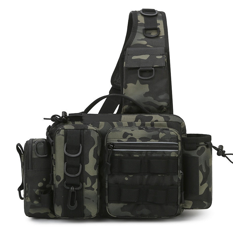 Men Fishing Tackle Bag Single Shoulder Crossbody Tactical Bags Waist Pack Fish Lures Gear Utility Storage Fishing Box Chest Bag Mister Fisher
