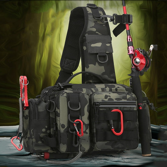Men Fishing Tackle Bag Single Shoulder Crossbody Tactical Bags Waist Pack Fish Lures Gear Utility Storage Fishing Box Chest Bag Mister Fisher