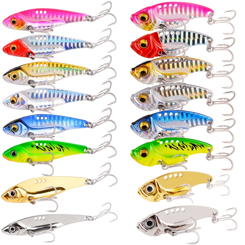 16 Pcs Metal VIB 7g-10g-15g Fishing Lure Set Vibration Spoon Spinner Lures Crankbait Bass Artificial Hard Bait Blade VIB Tackle Mister Fisher