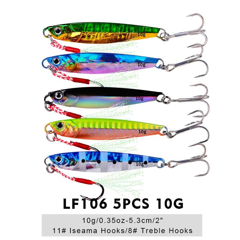 Leurres Jig en métal avec plume - 5 pièces (de 7 g à 60 g) Mister Fisher