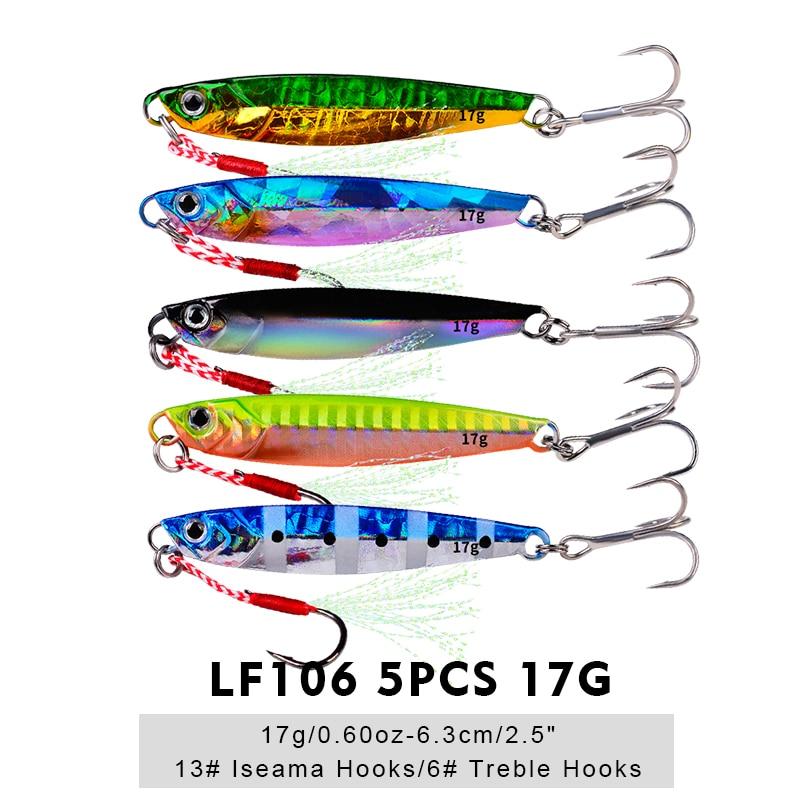 Leurres Jig en métal avec plume - 5 pièces (de 7 g à 60 g) Mister Fisher