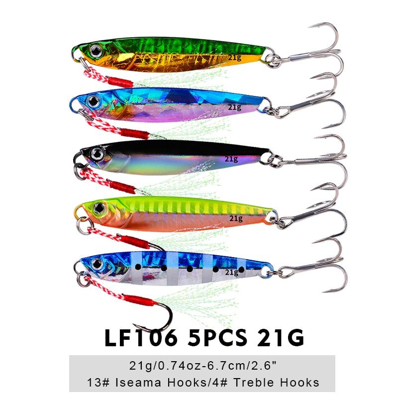 Leurres Jig en métal avec plume - 5 pièces (de 7 g à 60 g) Mister Fisher