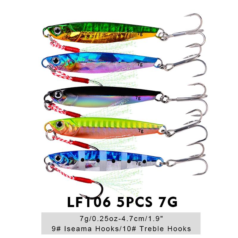 Leurres Jig en métal avec plume - 5 pièces (de 7 g à 60 g) Mister Fisher